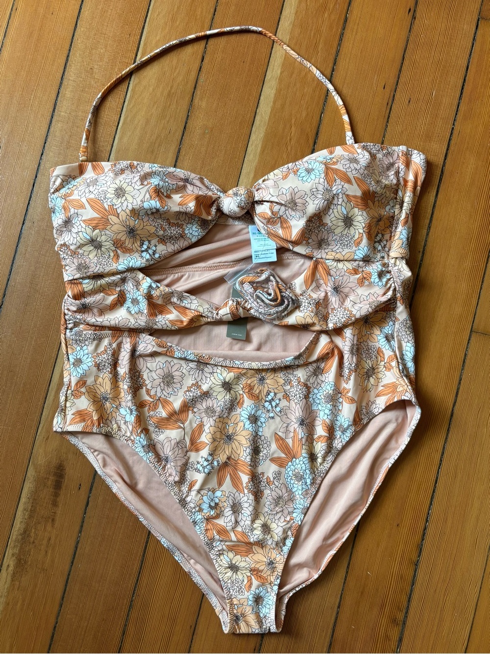 J. Crew Floral One-Piece Swimsuit in Peach, Orange and Light Blue